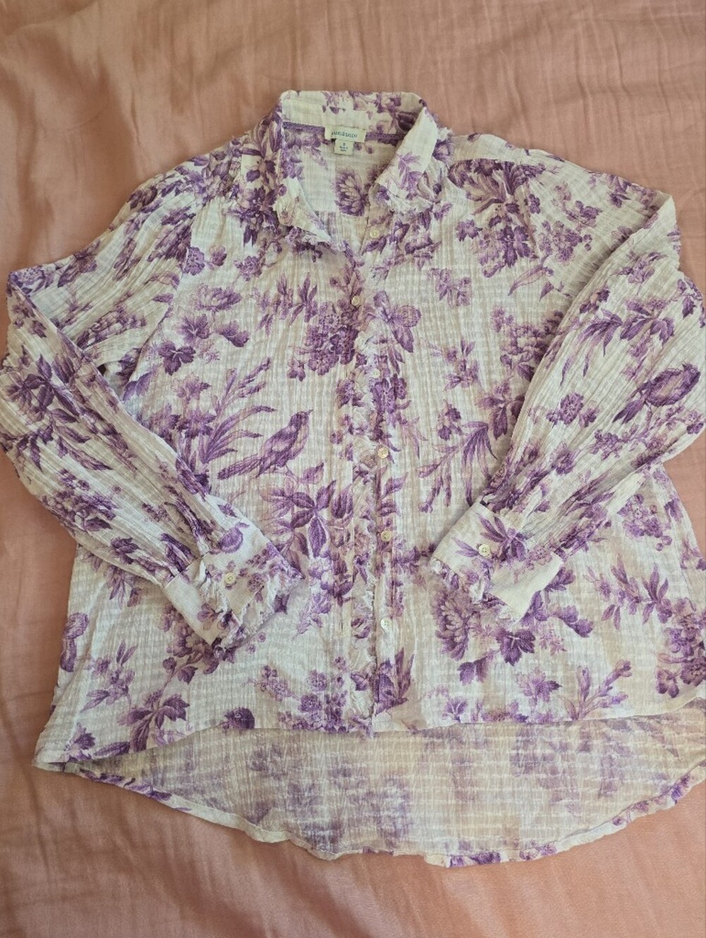 Sundance Cotton Lightweight Floral Button-Front Blouse - Purple
